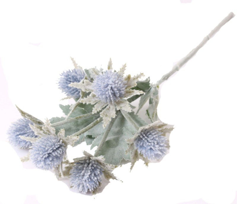 TBUY ROSE 3 Pack Artificial Thistle Flowers Eryngiums Faux Plants Floral Tree Picks Christmas Greenery Picks and Sprays for Garden Wedding Prom Party Bouquet Floral Arrangement (Blue) - Image 3